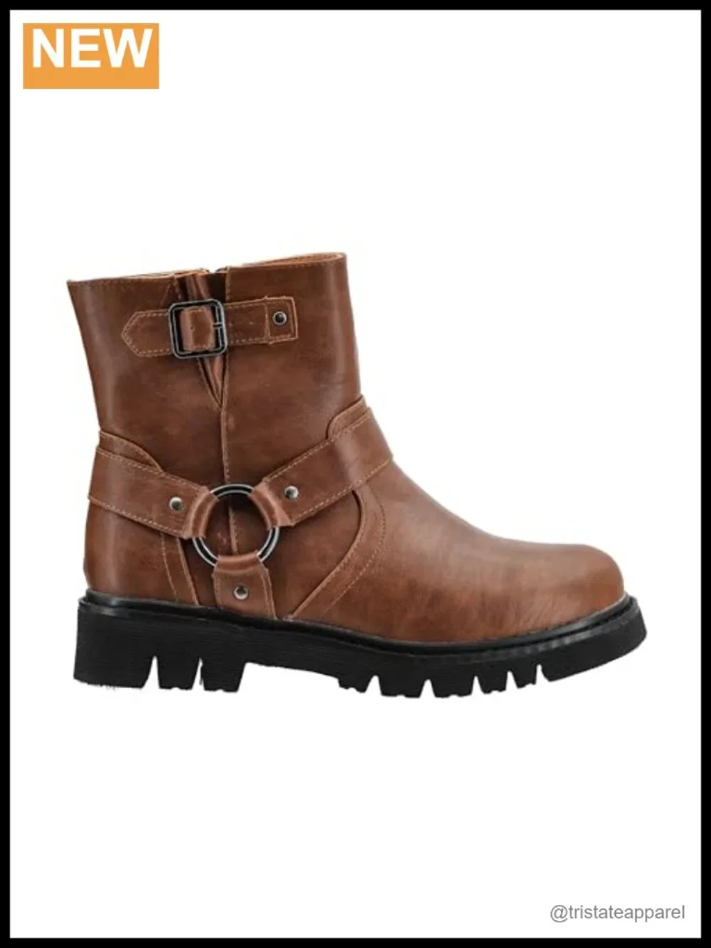 Ankle Bootie with Heel, O-Ring Straps, Adjustable Buckle